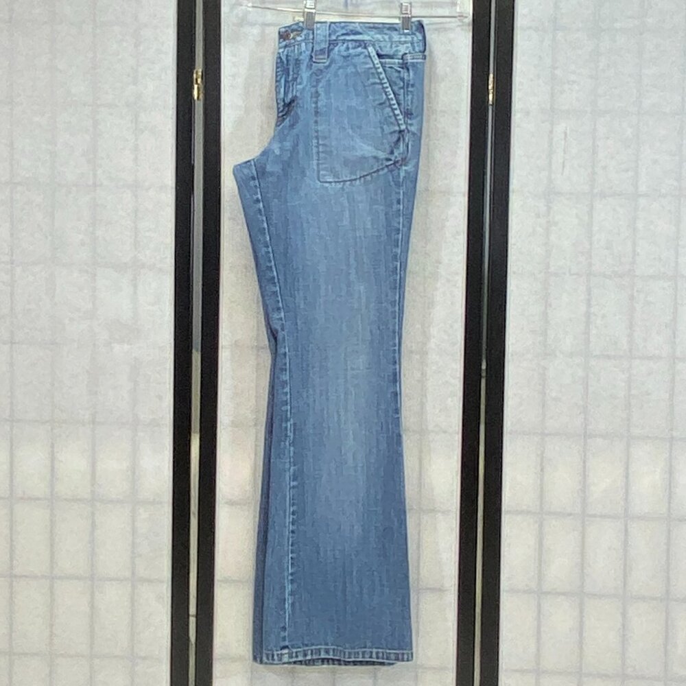 Arizona Jean Co Patch Pocket Flare Jeans 9 Medium Wash Retro 70s Style Denim - Picture 5 of 13